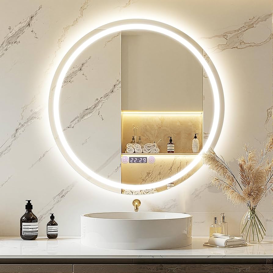 Amazon.co.jp: Bacoer ミラー 鏡 LED 壁掛け 照明付き 化粧鏡 洗面所