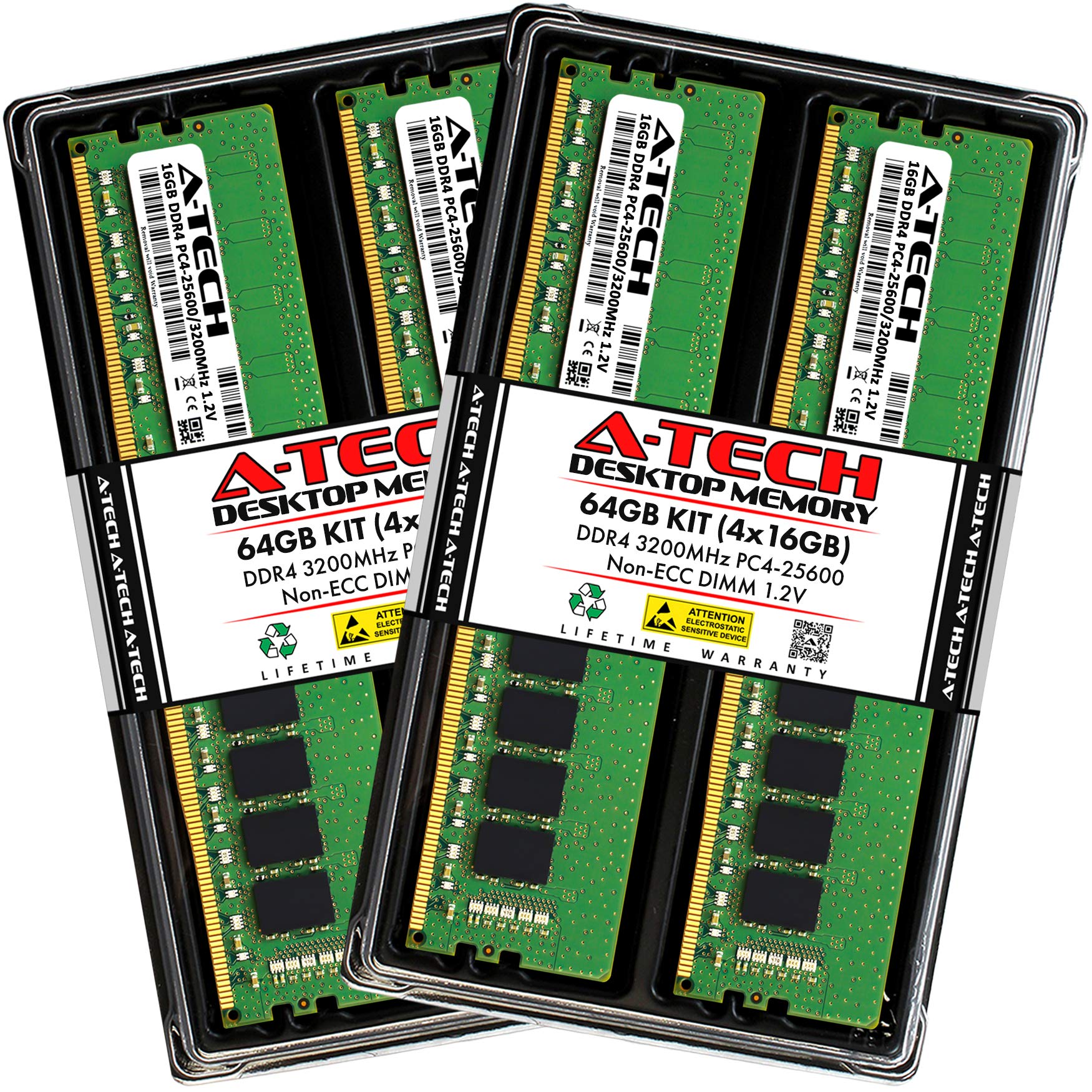 A-Tech 64GB (4x16GB) DDR4 3200 MHz UDIMM PC4-25600 (PC4-3200AA
