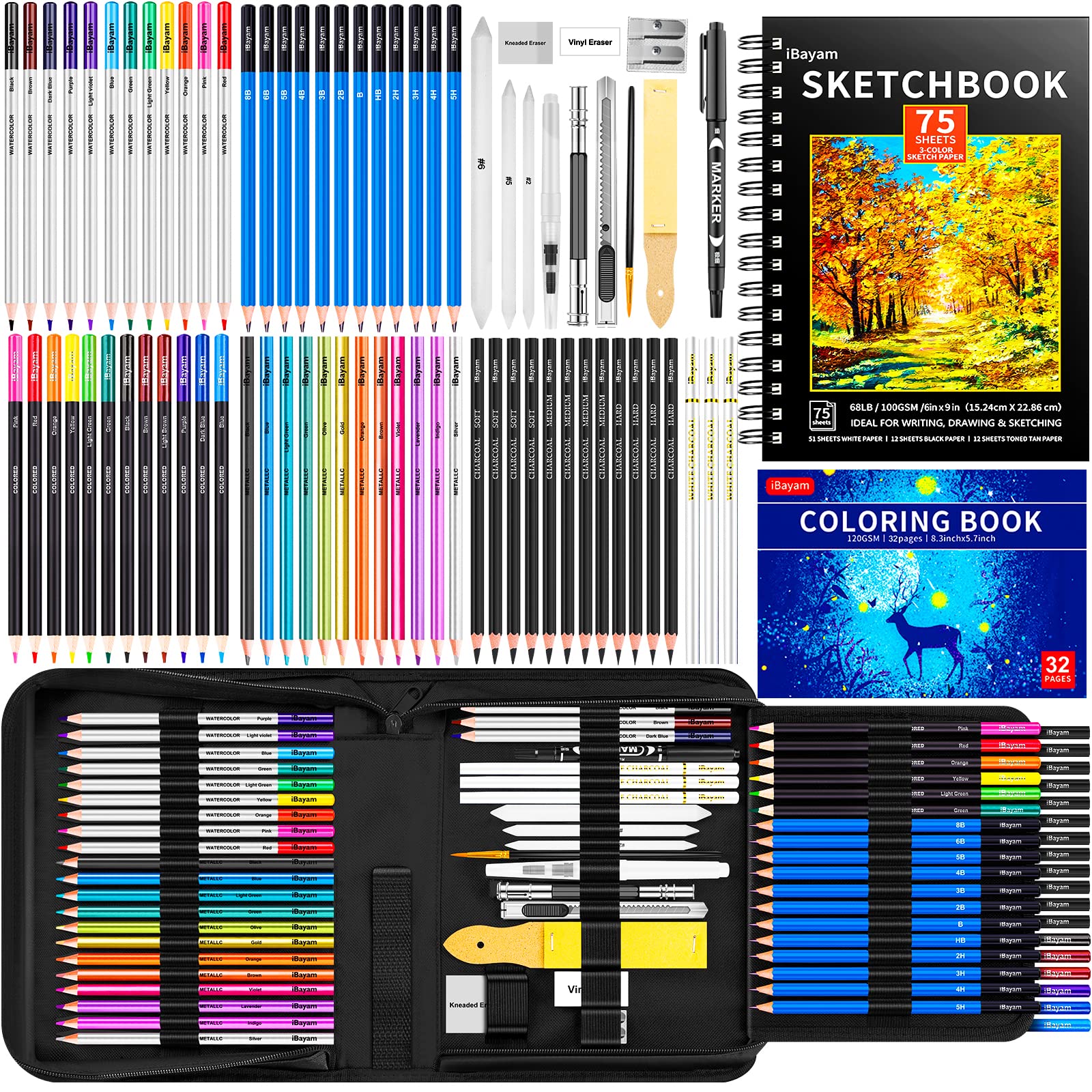 Amazon.com: iBayam 78-Pack Drawing Set Sketching Kit Art Supplies