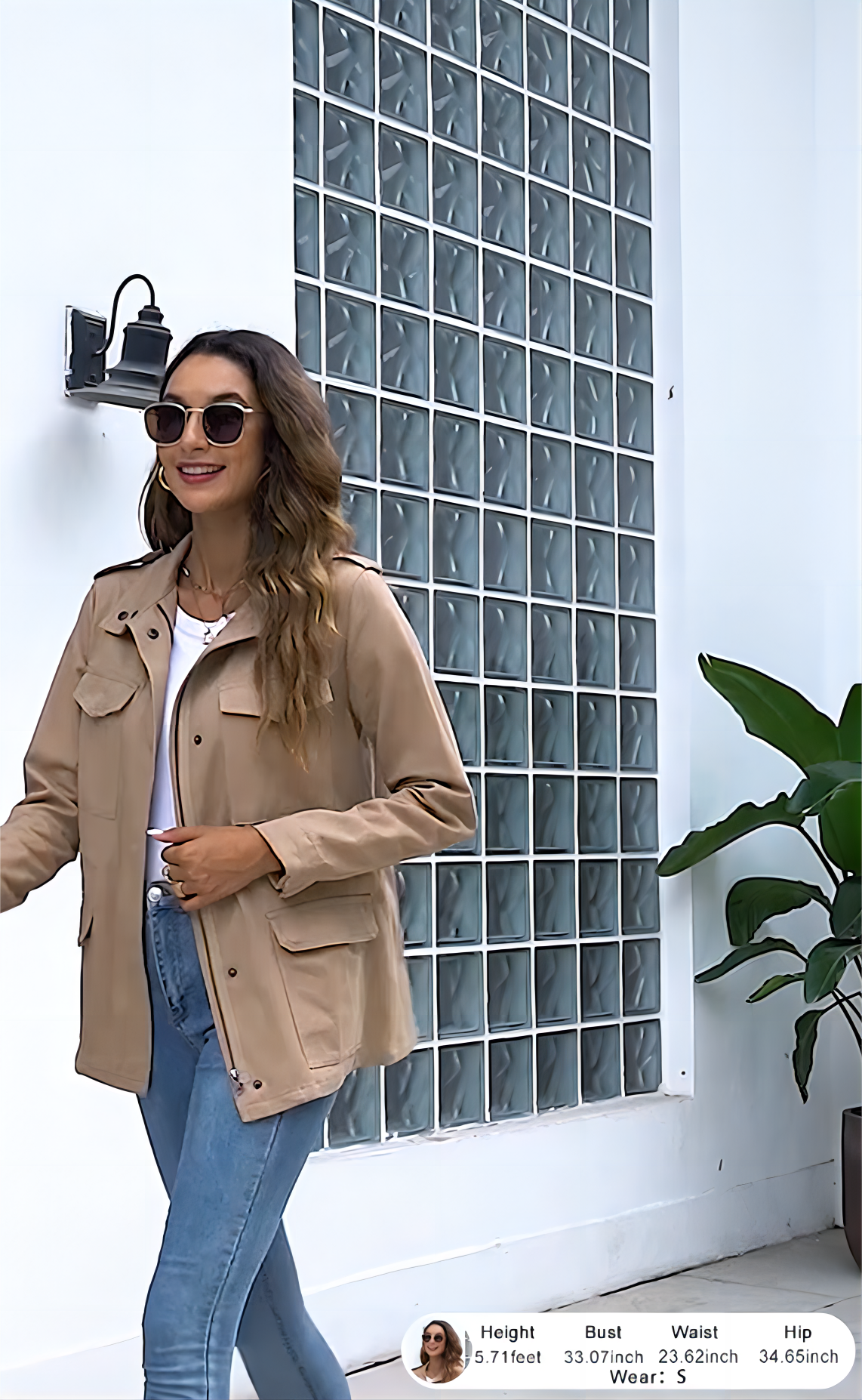 Pepochic Womens Military Jacket Zip Up Snap Buttons Lightweight