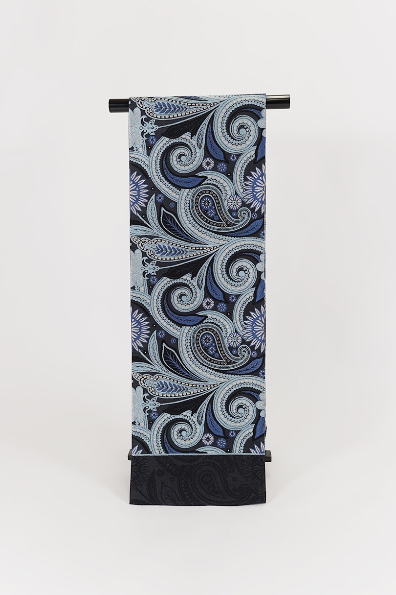 正絹袋帯 田中伝機業店 ブルー ペーズリー 両面リバーシブル | 袋帯