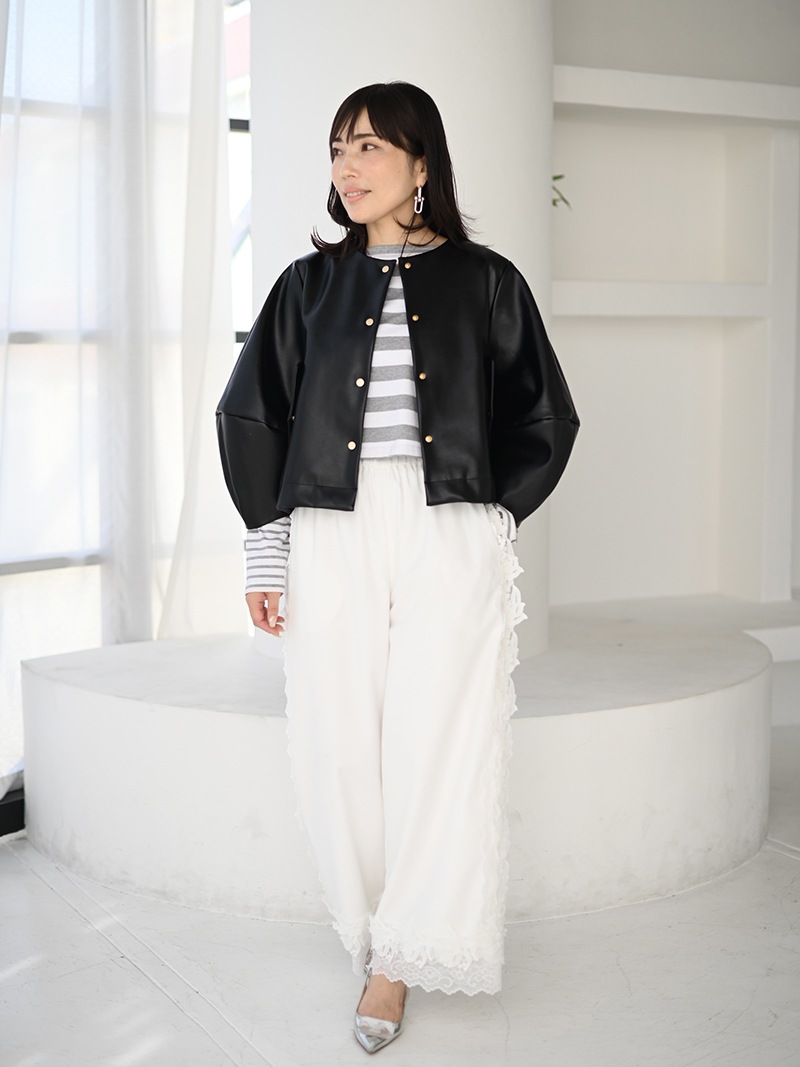 プリーツレザーライクジャケット | Outer | | TREFLE＋1（トレフル