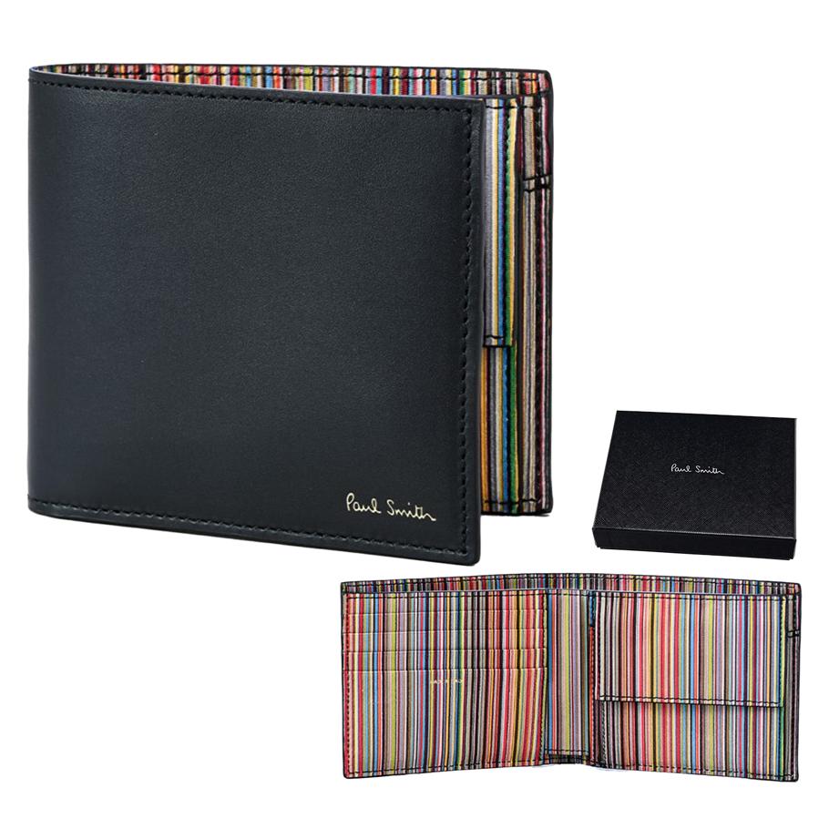 ポールスミス Paul Smith 財布 二つ折り財布 メンズ ブラック マルチ