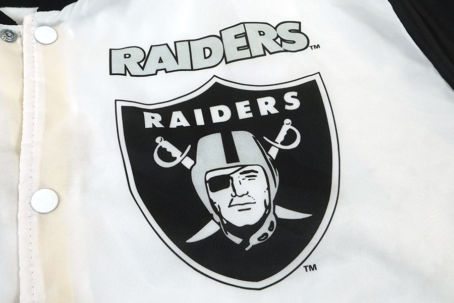 80's Chalk line ''RAIDERS'' 両面 袖プリント ナイロンスタジャン