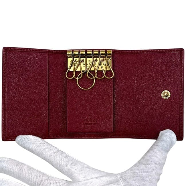 グッチ 6連 キーケース ボルドー レッド バンブー ビー GGマーモント