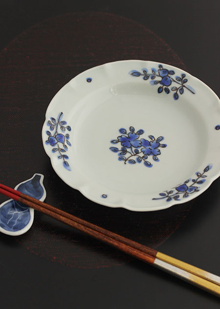 樋山真弓 輪花皿（色絵花と果実文）｜九谷焼のうつわ｜和食器通販 じろや