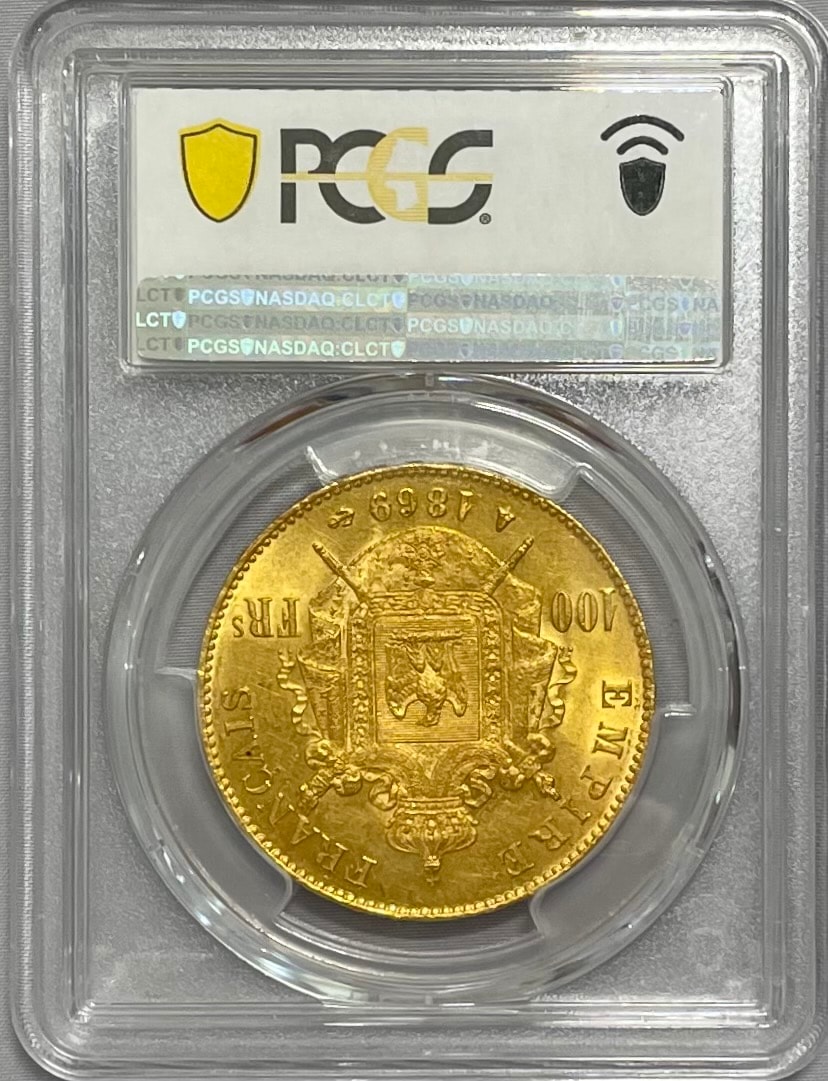 動画あり】フランス 1869年 ナポレオン3世 100フラン金貨 1869-A PCGS