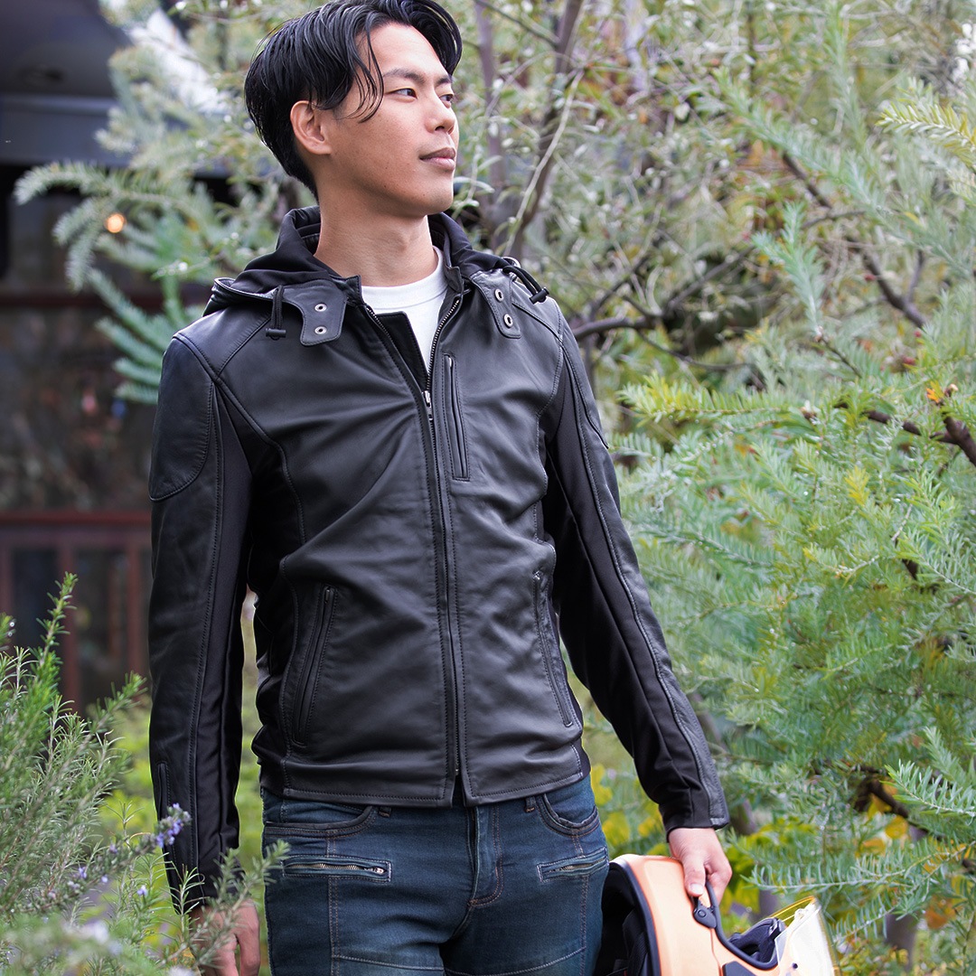 バイク フード付きレザージャケット[24SJ-3] ウェア,メンズ,ジャケット