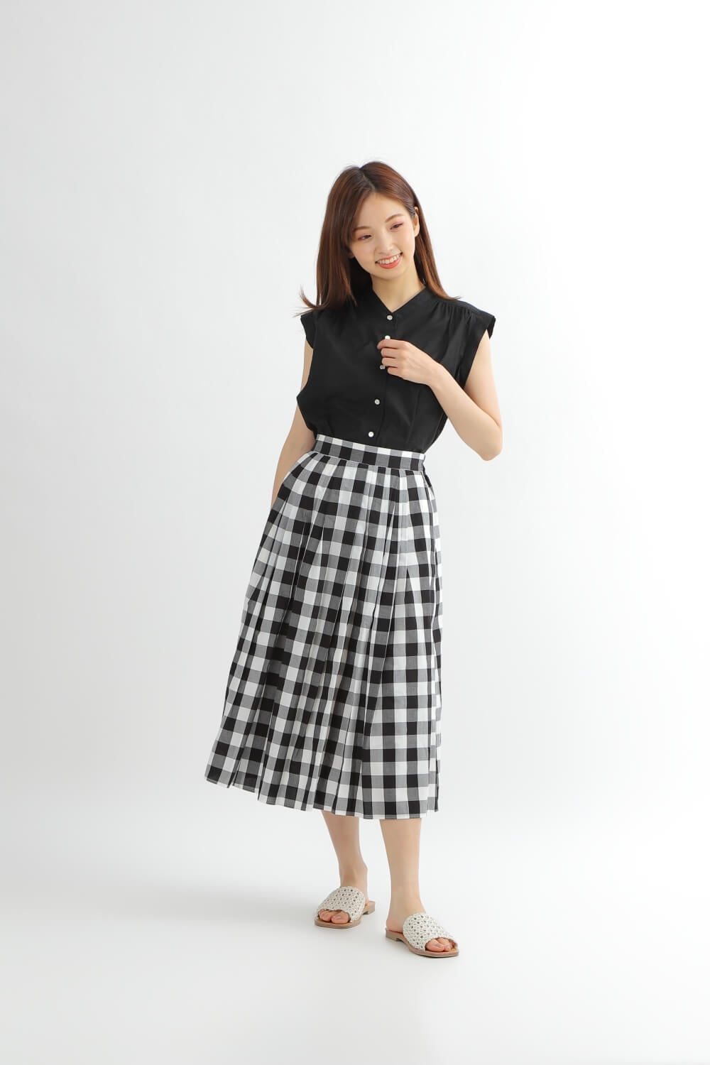 フロントタック]ブロックチェックスカート | きれいめかわいいSサイズ