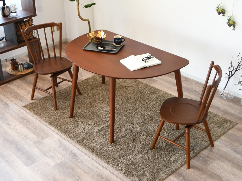 ダイニングセット 幅130cm 2人掛け ダイニングテーブル 変形 半円 3点