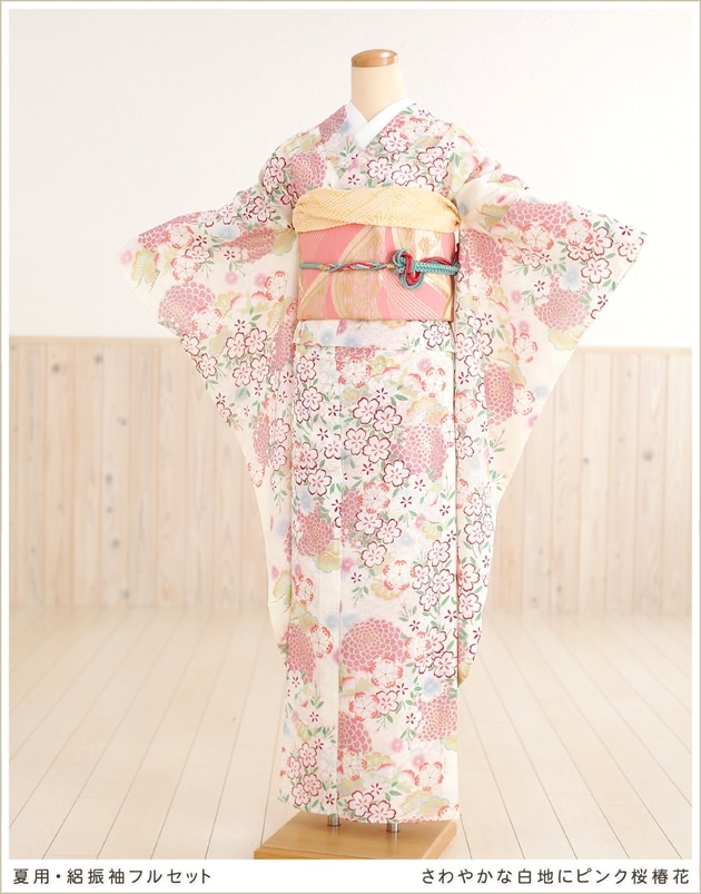 夏用振袖フルセットレンタル。絽タイプの振り袖、夏の成人式・結婚式