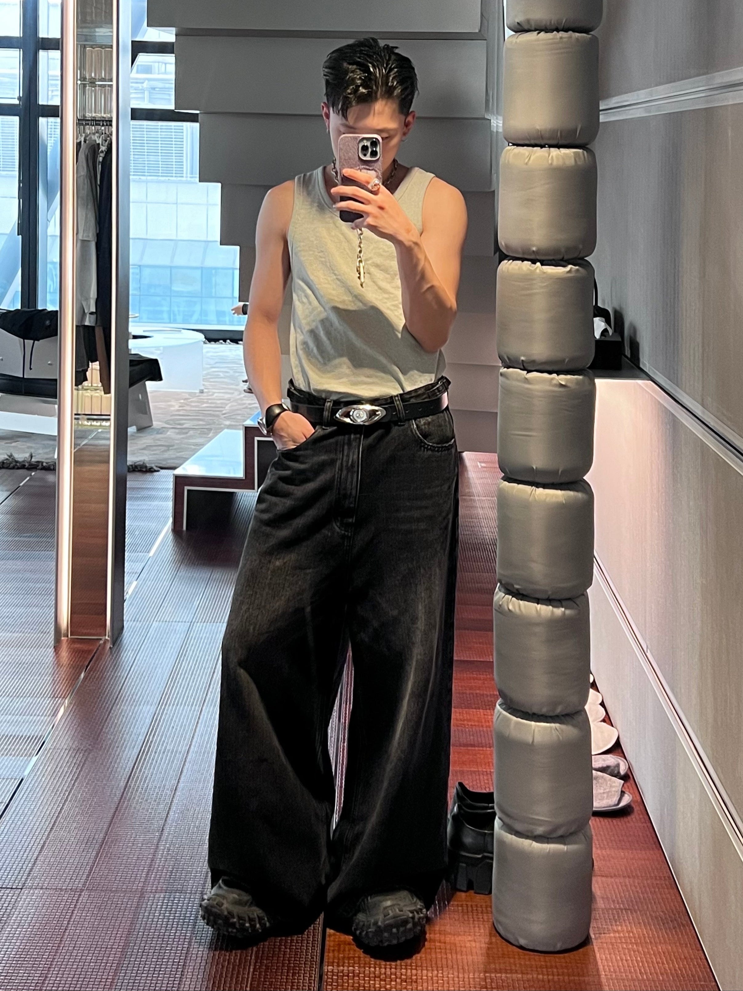 サイドベルト ワイドフレアデニムパンツ NZK6069【MASONPRINCE