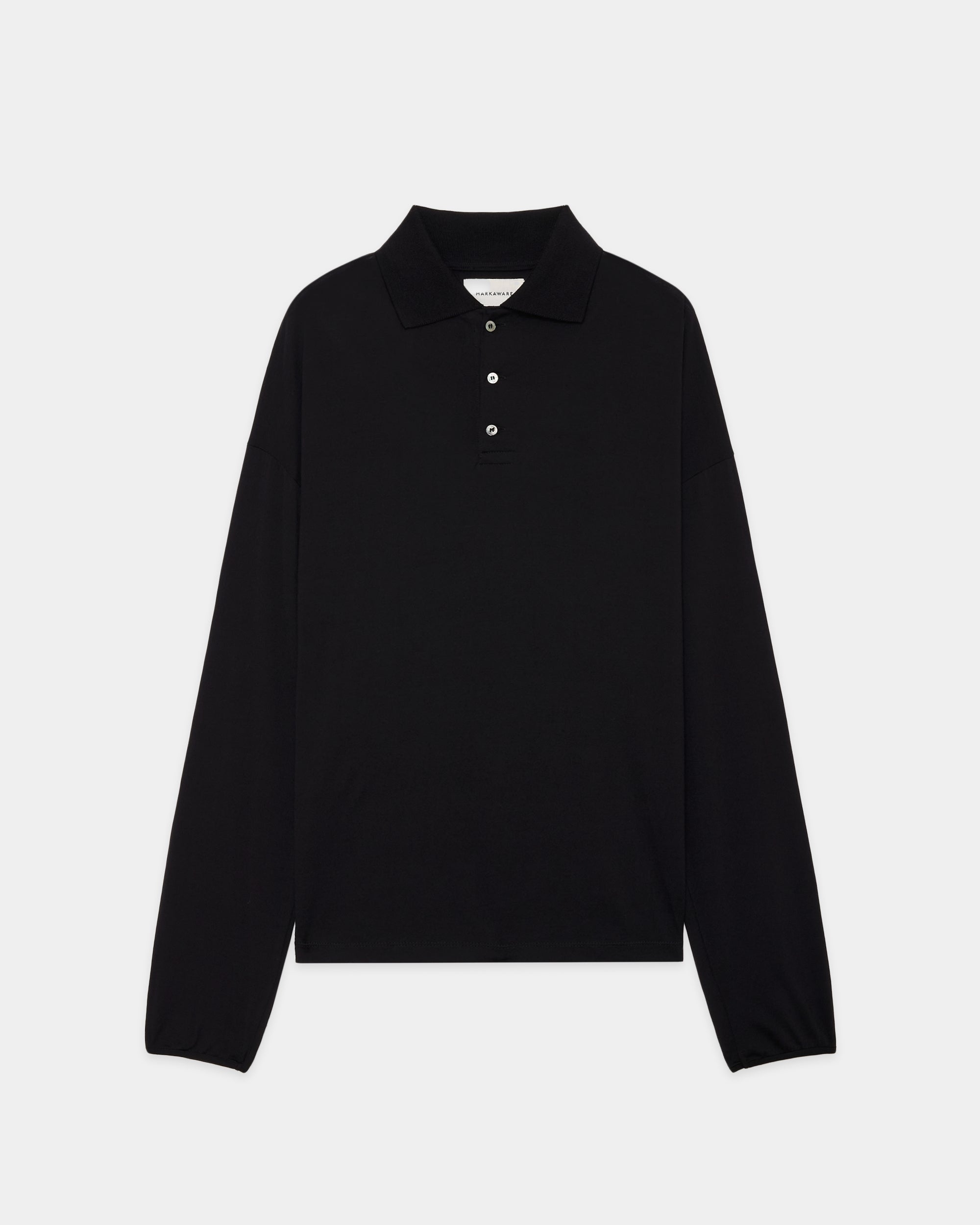 スーパー160sウール防縮天竺 / ロングスリーブポロ, Black – MARKAWARE