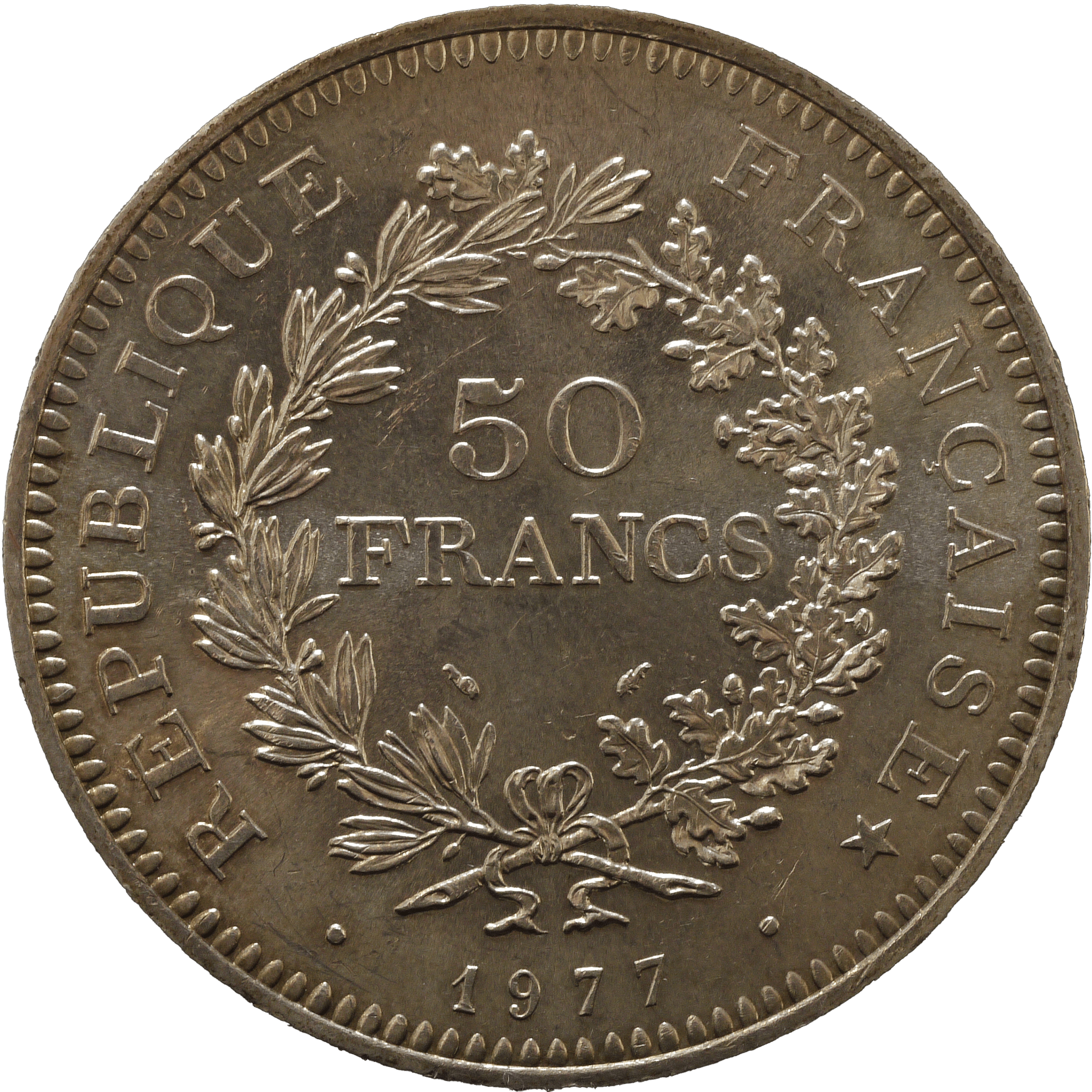 フランス 50フラン銀貨 1977年 第五共和政 英雄ヘラクレス パリ鋳｜NJ