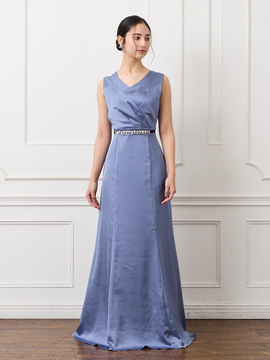 タックデザインサテンロングドレス(M ダルブルー): AIMER | エメ