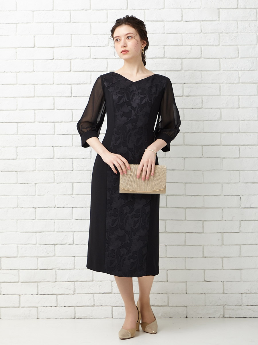 カットジャカードタイトラインドレス｜パーティードレスの通販AIMER