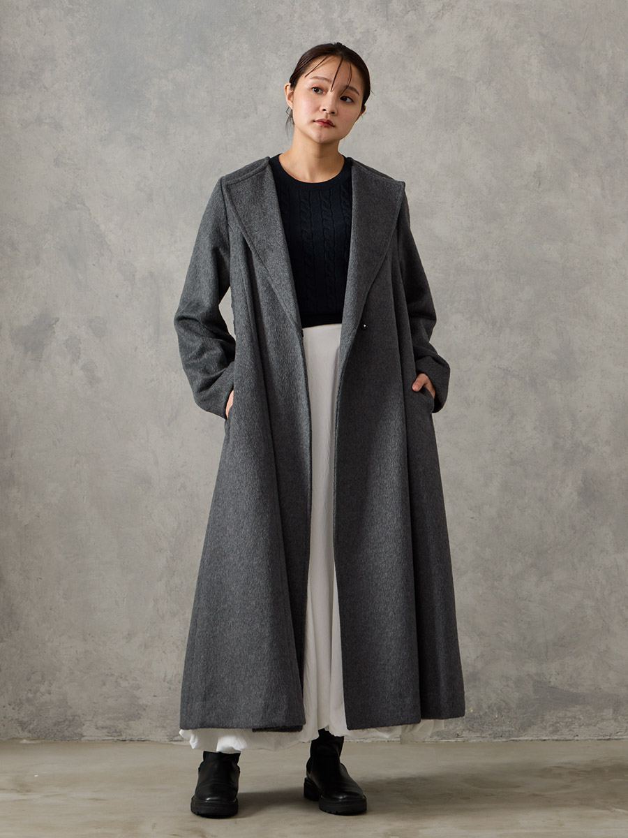 メランジウールライクニュアンスバックルベルトロングコート(M ライト