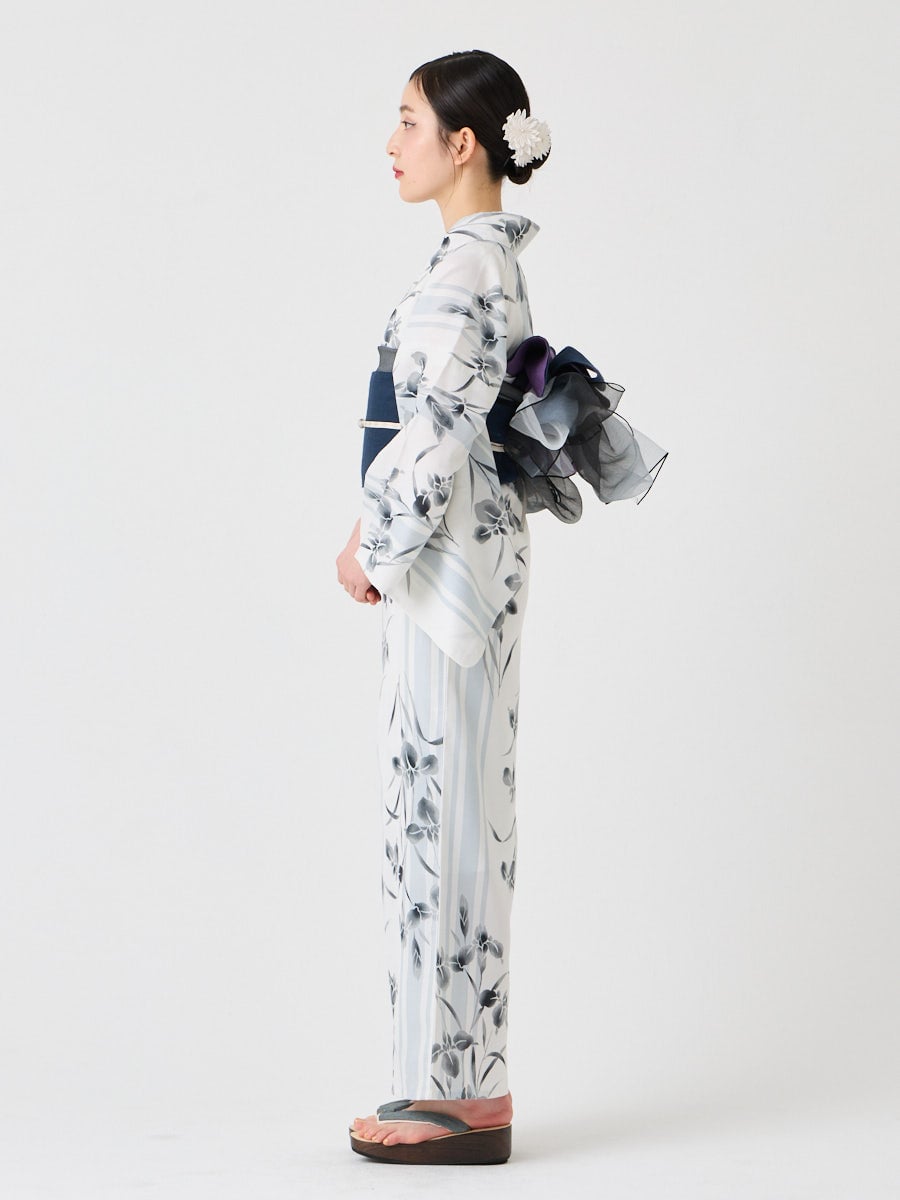 浴衣単品「 NaturalFurifu あやめストライプ 」(FREE オフホワイト