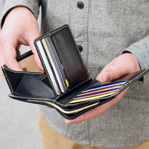 三つ折り財布 本革 ｲﾀﾘｱﾝﾚｻﾞｰ 【オコシ金具】 Brown ブラウン 三つ折り