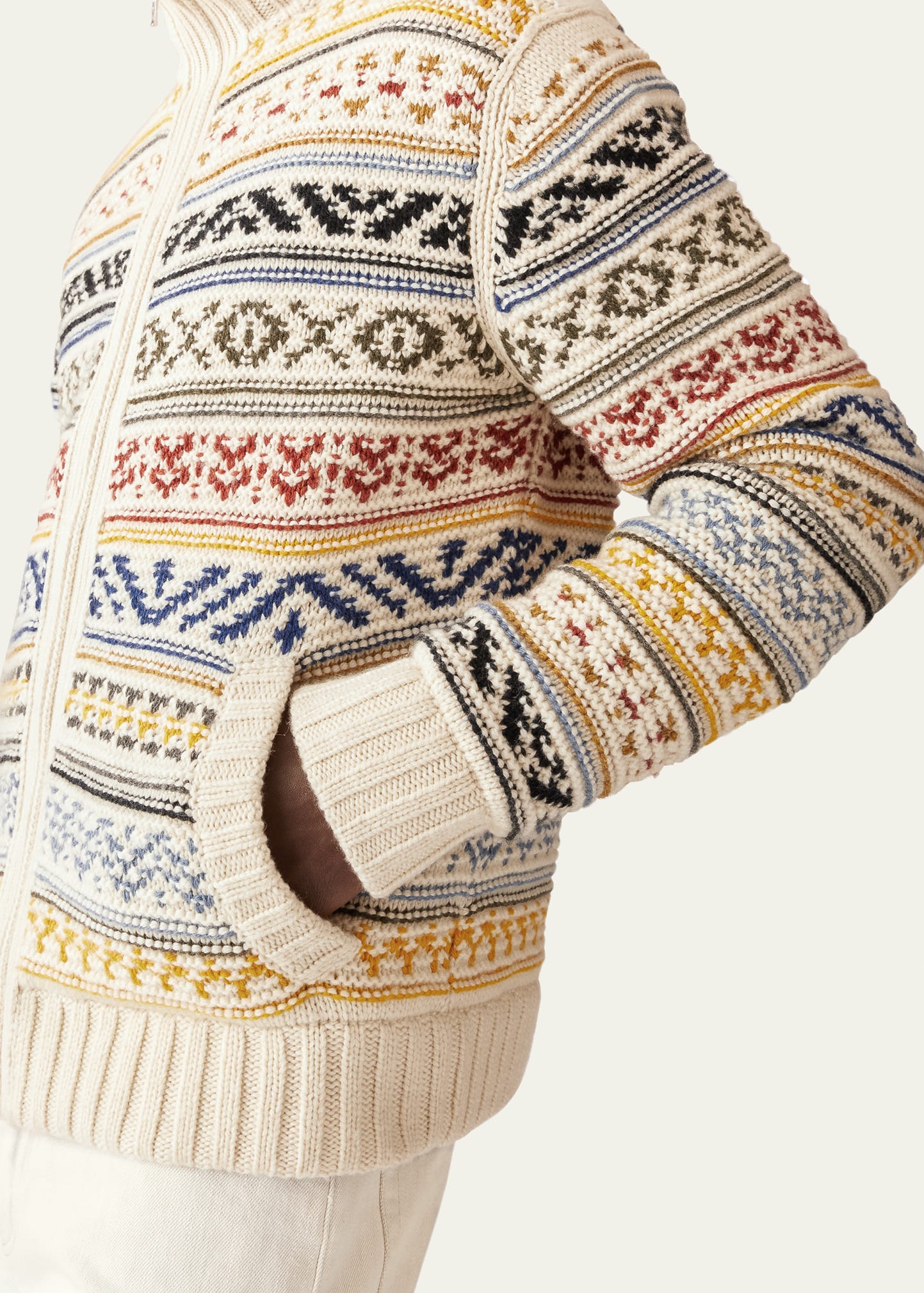 Loro Piana Men's Shearling-Lined Cashmere Full-Zip Sweater