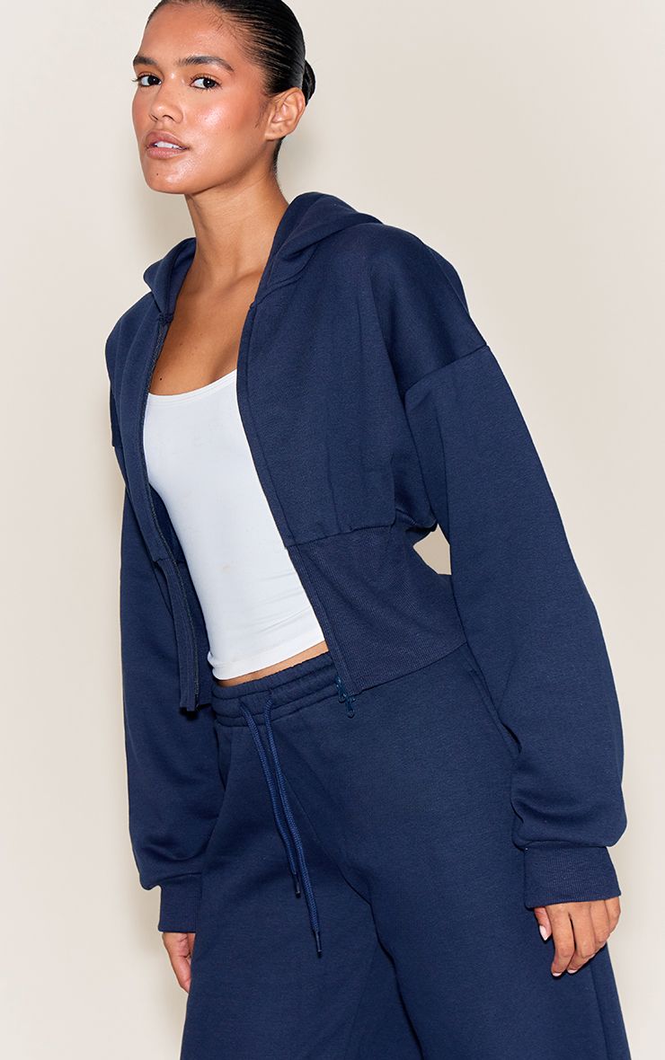 Hoodies & Sweatshirts | Navy Marl Cinched Cropped Zip Up Hoodie