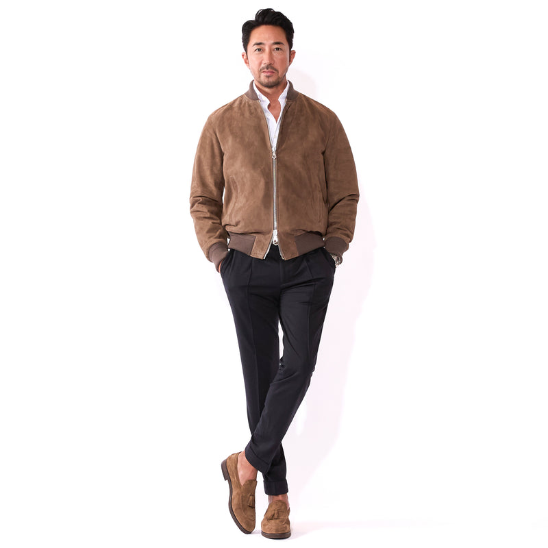 スエードボンバーブルゾン グレージュ – MINIMAL WARDROBE