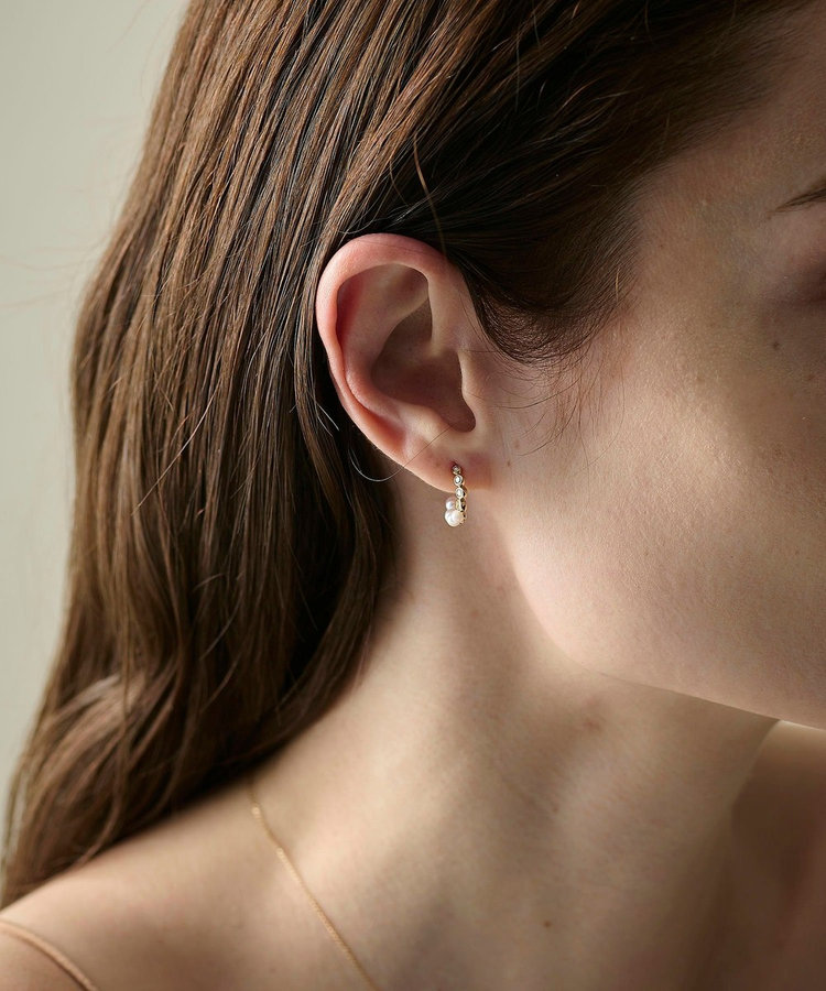 K18YG スケール パール/ダイヤモンド ピアス（207013） ｜ women