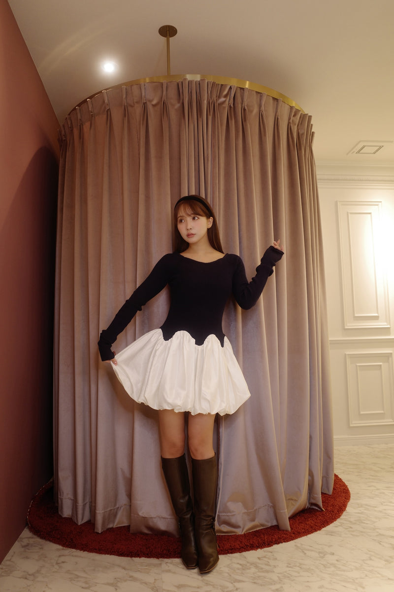 Scalloped Balloon Knit Dress - MISTREASS
