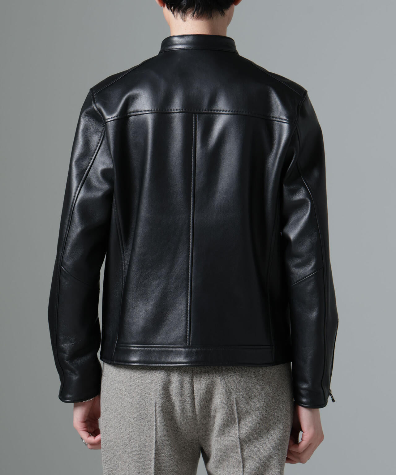 バンドカラーレザーシングルライダースジャケット | NANO universe
