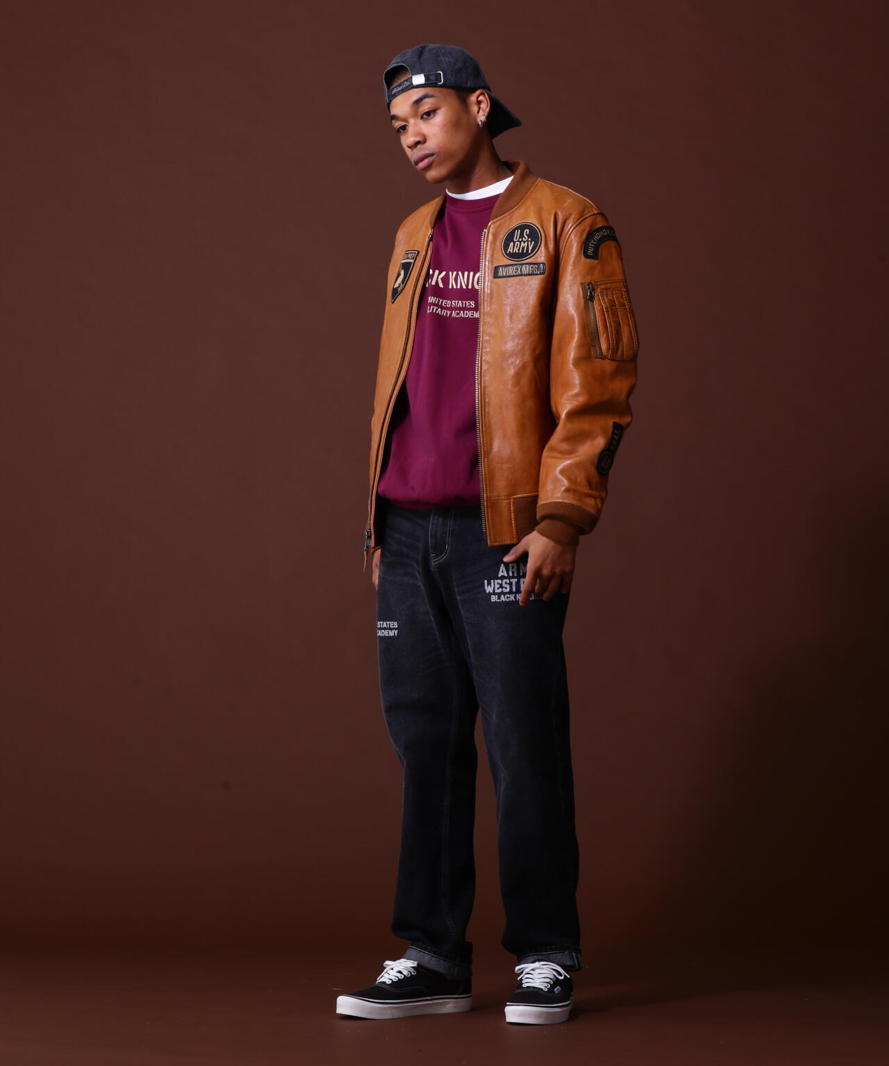 COLLECTION》AGED LEATHER TYPE MA-1 JACKET WEST POI | AVIREX