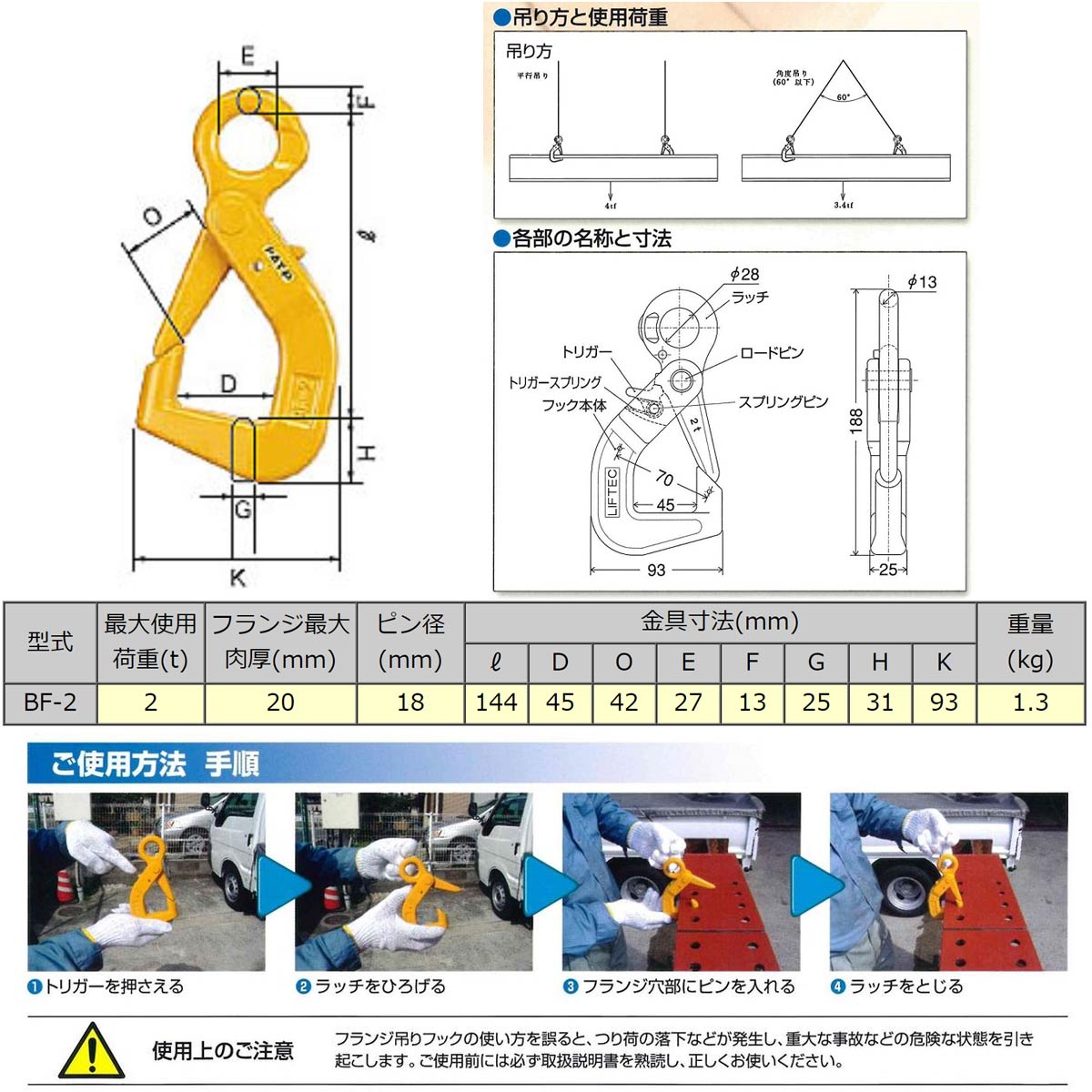 BF-2型 フランジ吊りフック：リフテック – モノツールプラス