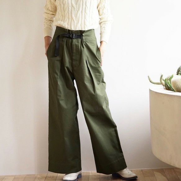 ウエストベルト付き ワイドベイカーパンツ(カーキ) | もりのがっこう公式