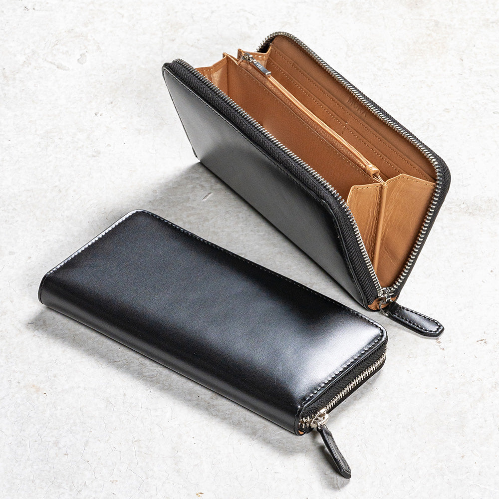 コードバン調 牛本革 フルグレイン スムースレザー YKKラウンド