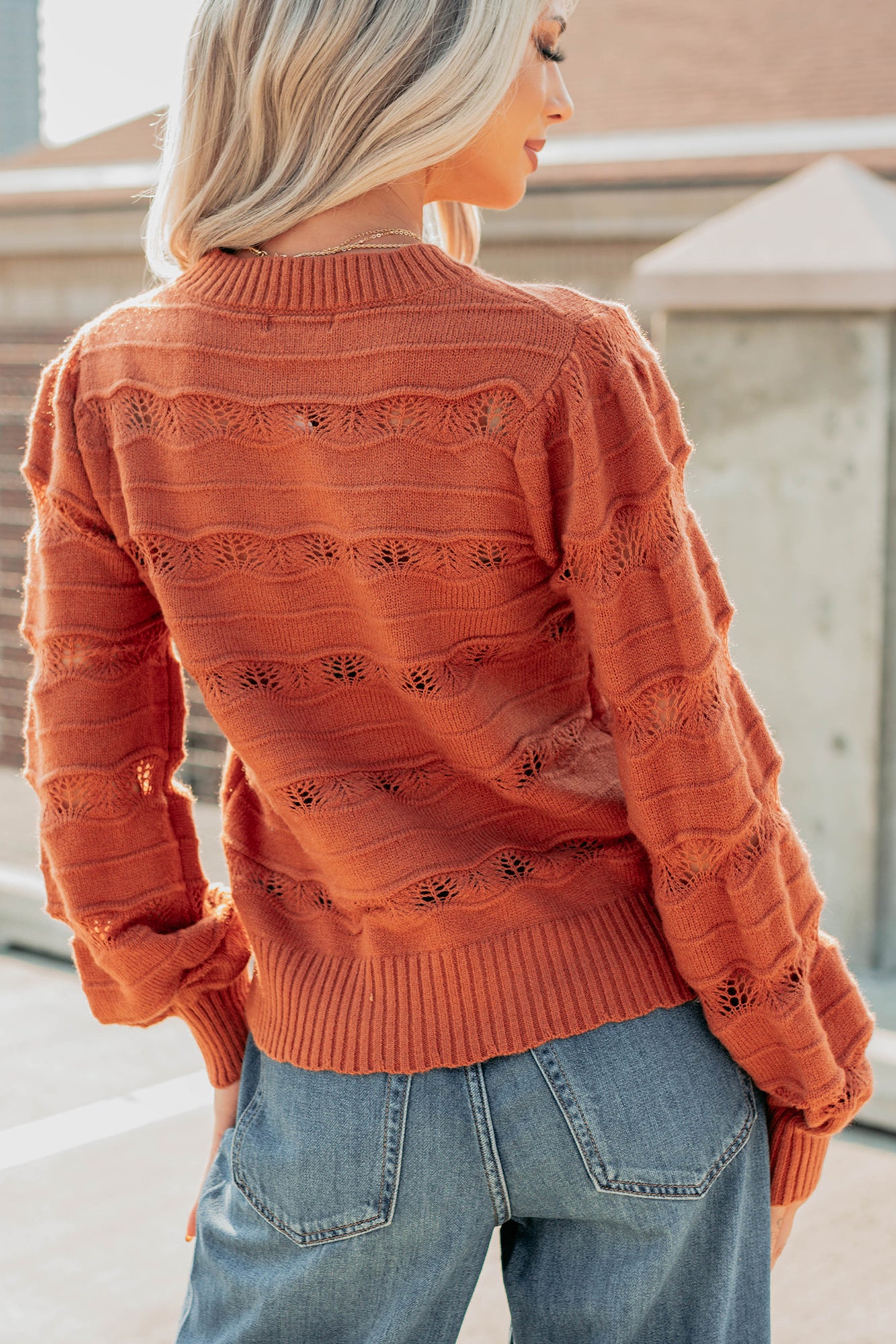 Quiet Mornings Open Knit Detailed Sweater (Terracotta) · NanaMacs