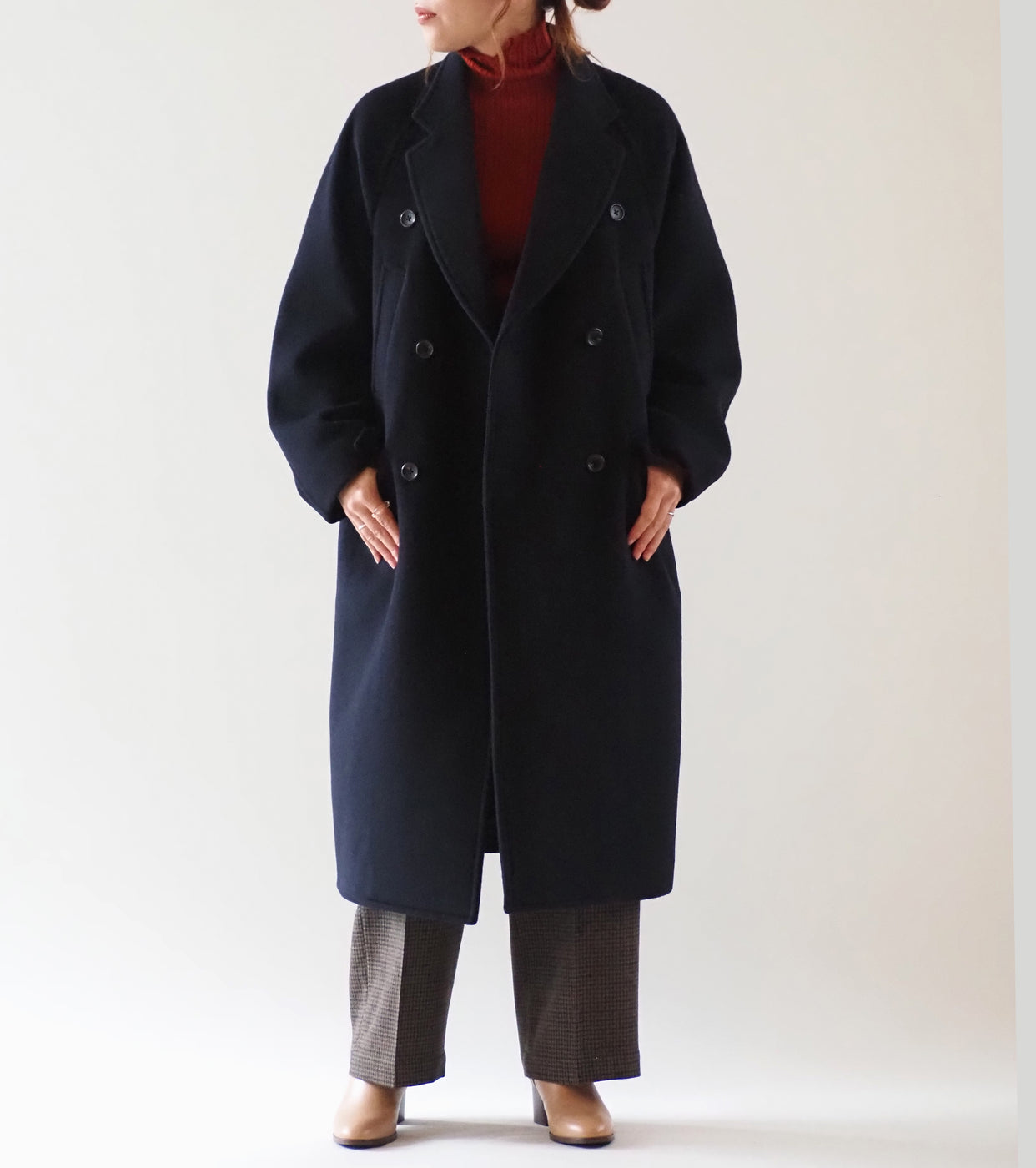 blurhms Wool Beaver Double-Breasted Coat , Black Navy – Navyblue