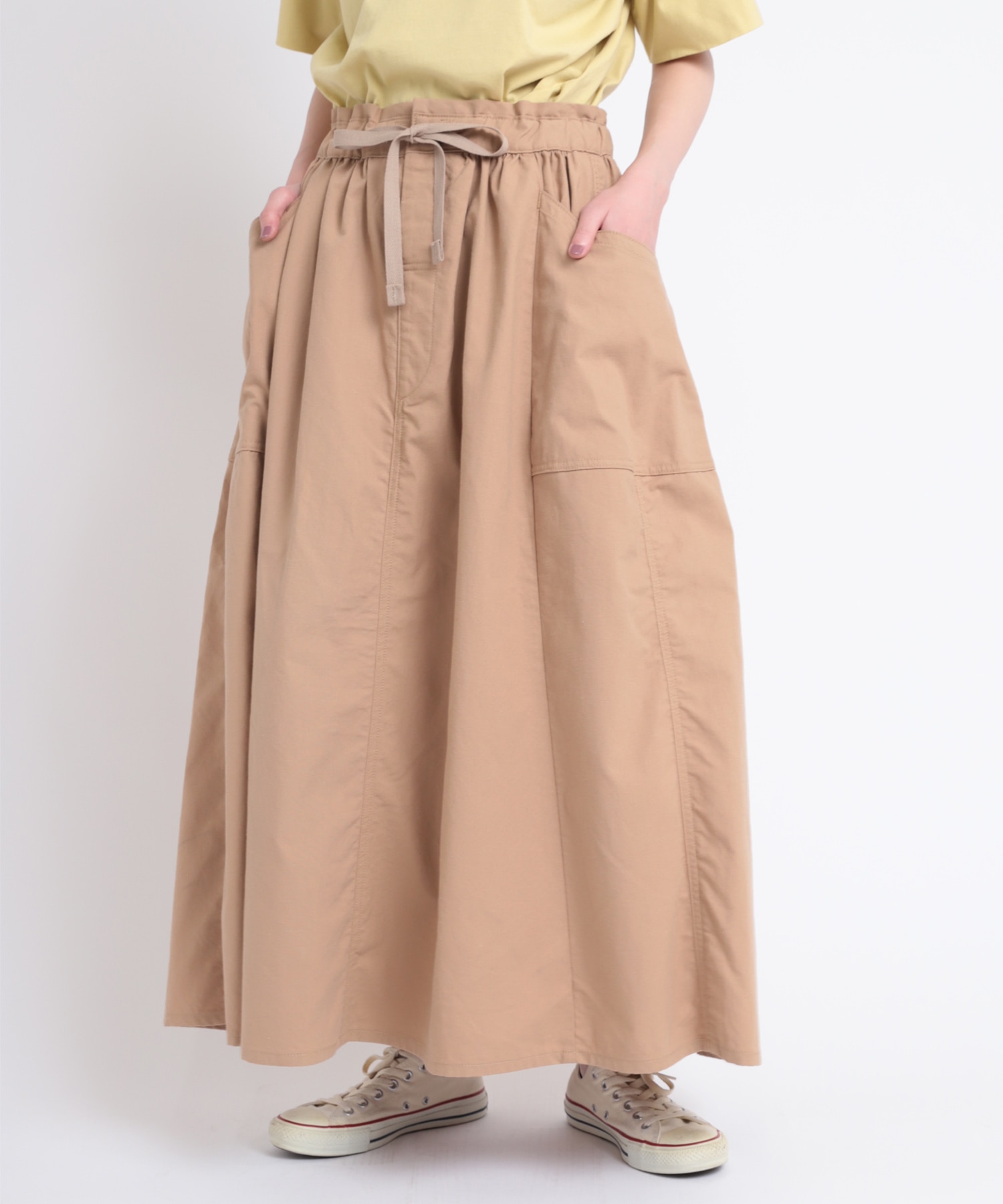 G1033 綿麻ギャザーワークスカート(M ナチュラル): スカート - RNA