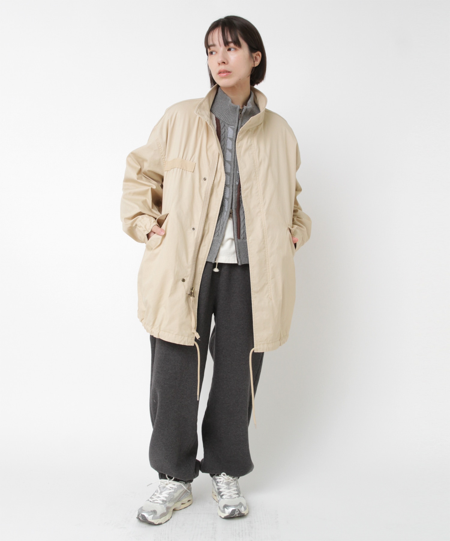 C0787 M-65ファーライナーミドル丈モッズコート(F ミュートベージュ