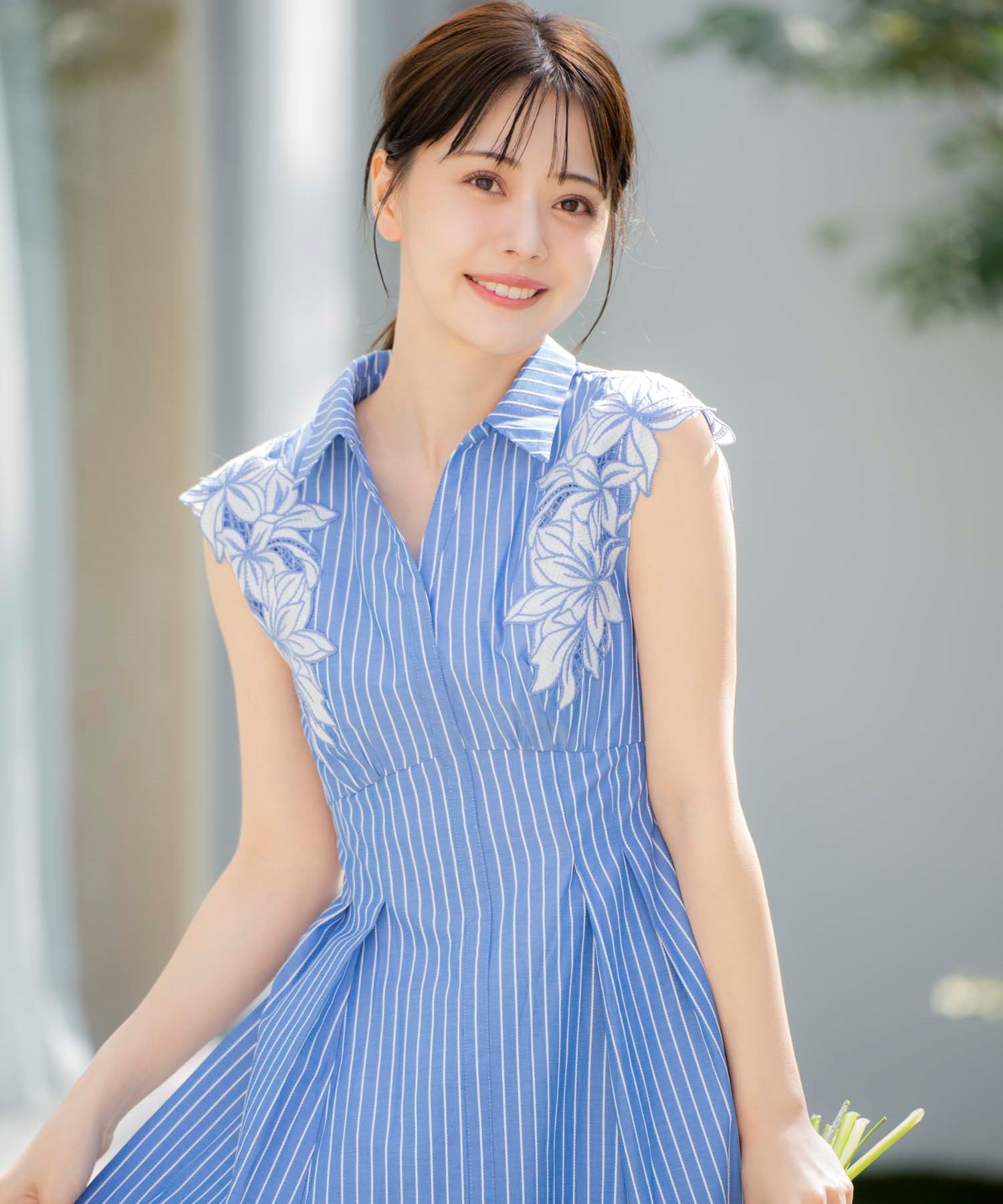 15周年】【SSサイズあり】エンブロイダリーストライプワンピ | ロング