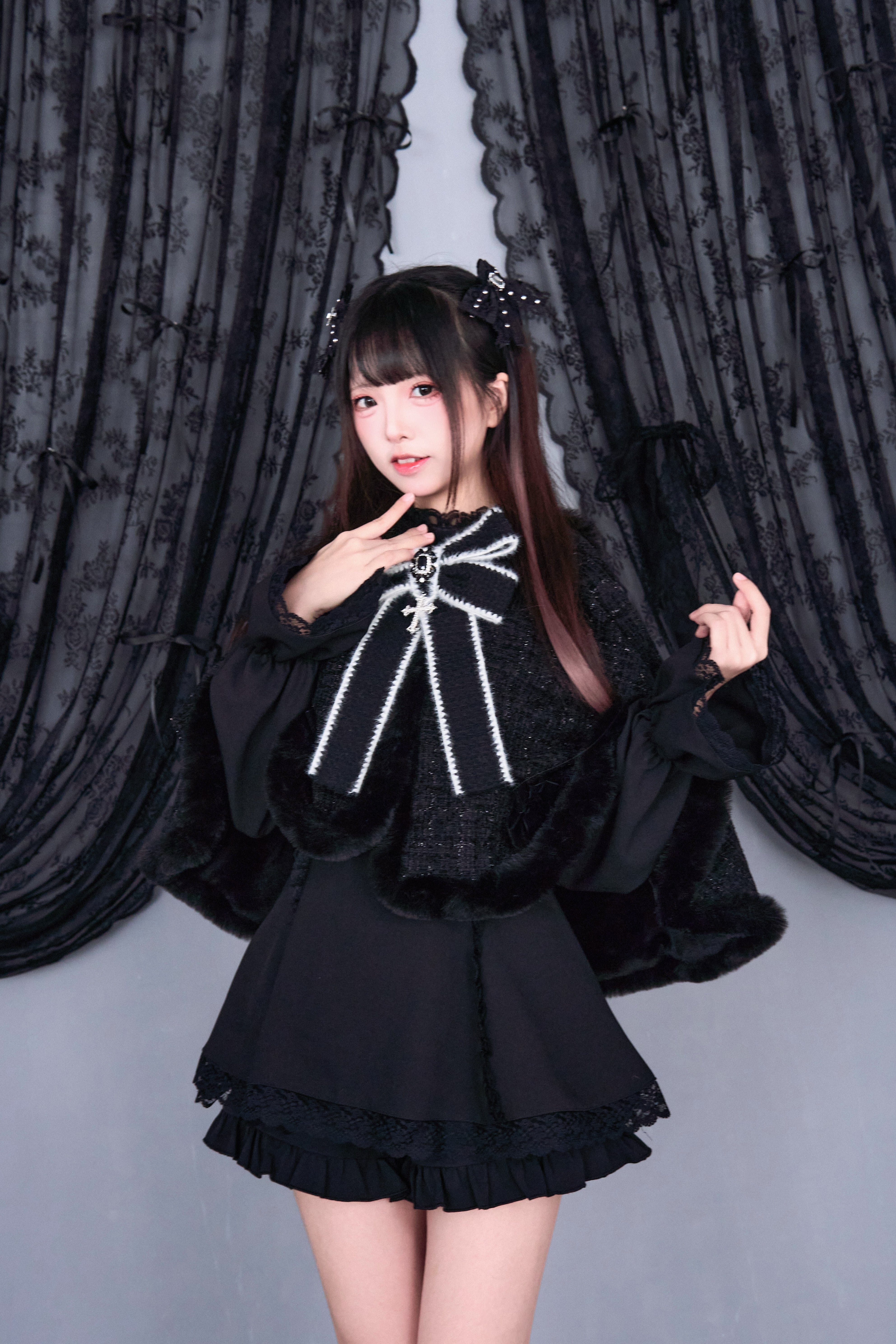 ネコミミ ファーエッジ ケープ チェックガラとブラック色 – NoGenki