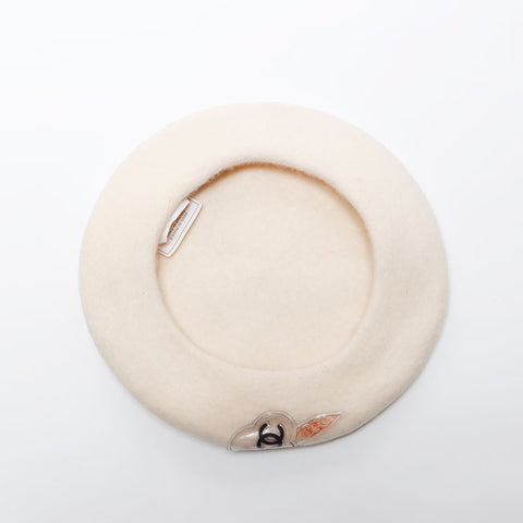 シャネル CHANEL ウール ココマーク カメリア ベレー帽 ベージュ