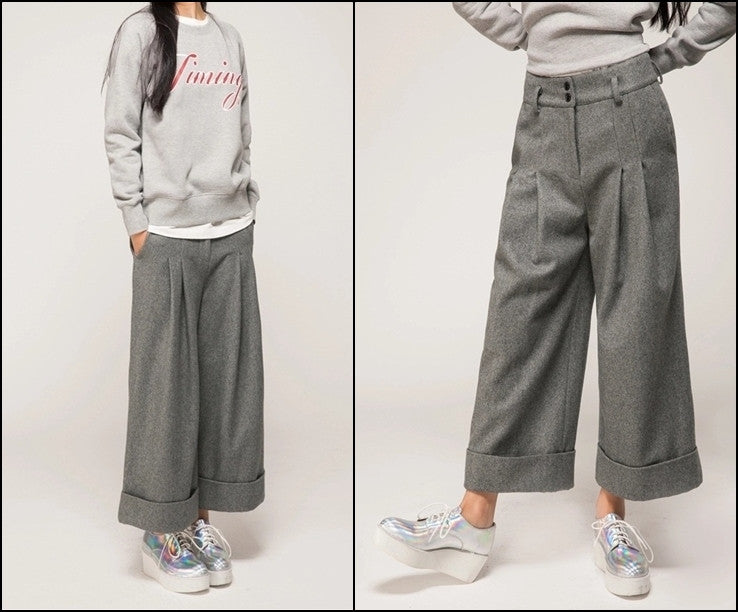 Women's Wool Wide Leg Culottes | Ofelya Boutique