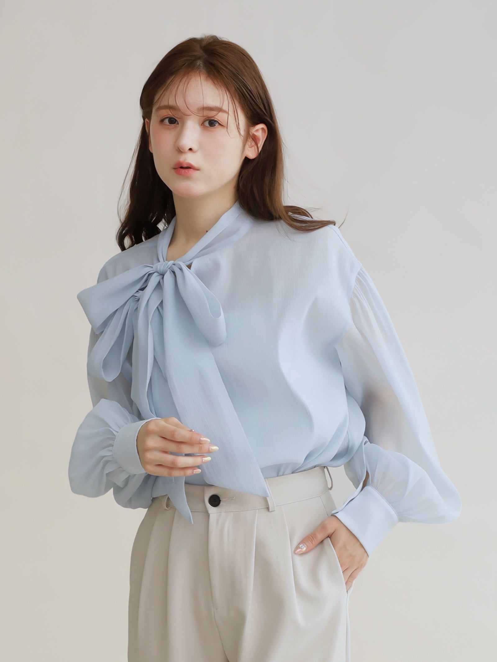 2wayシアーダブルリボンブラウス