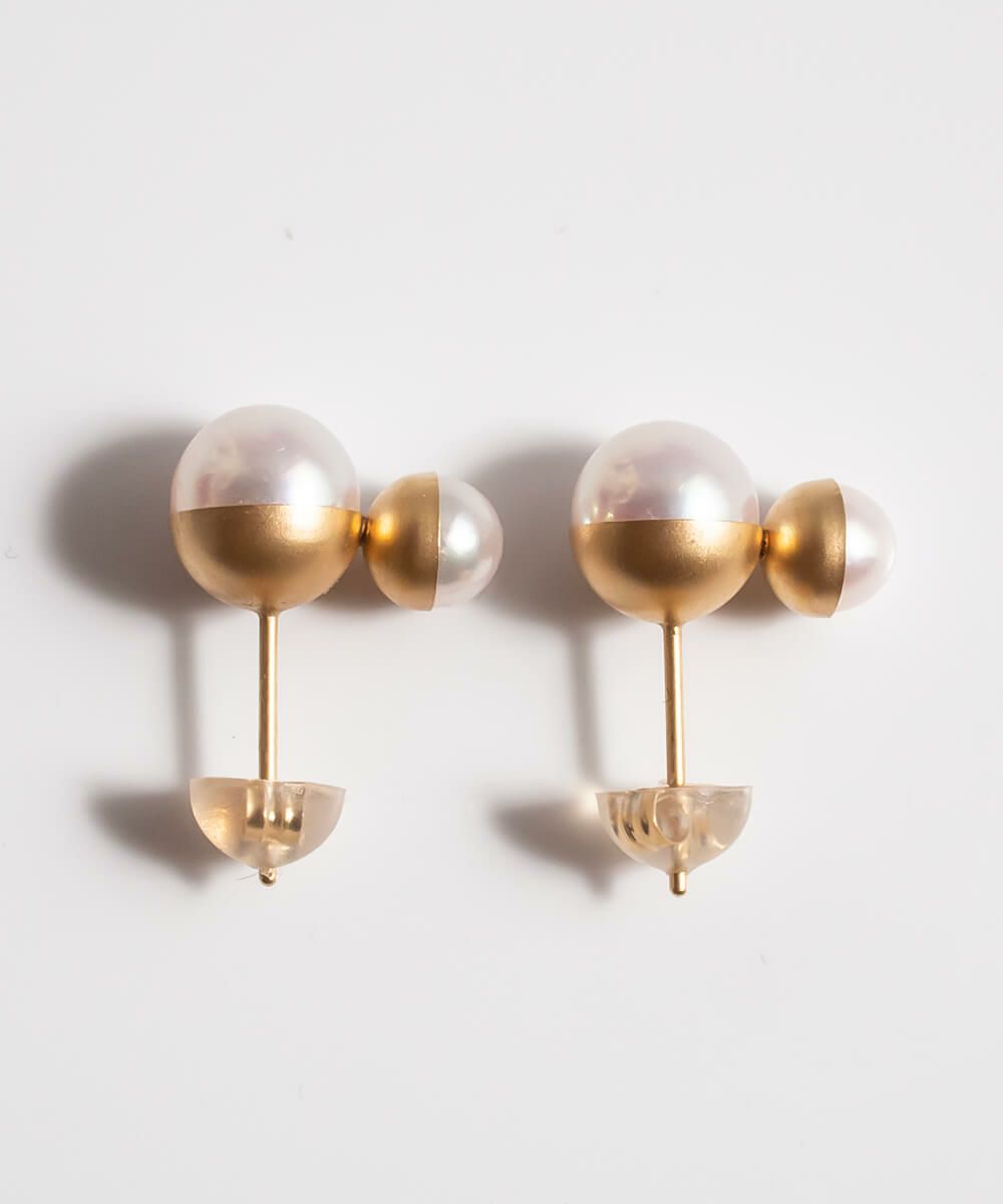 K18 Twin Pearl Harf Cap Earrings POLLUX -ポルクス- | Ops.(オプス