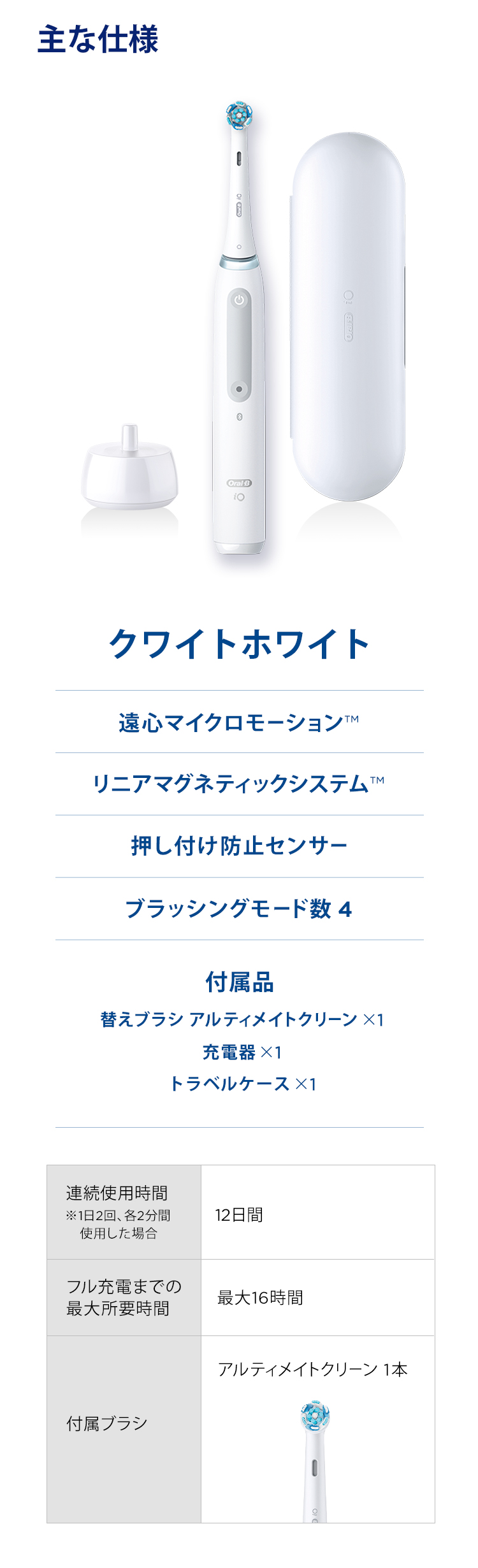 電動歯ブラシ ブラウンオーラルB 公式 | iO4（クワイトホワイト / 白