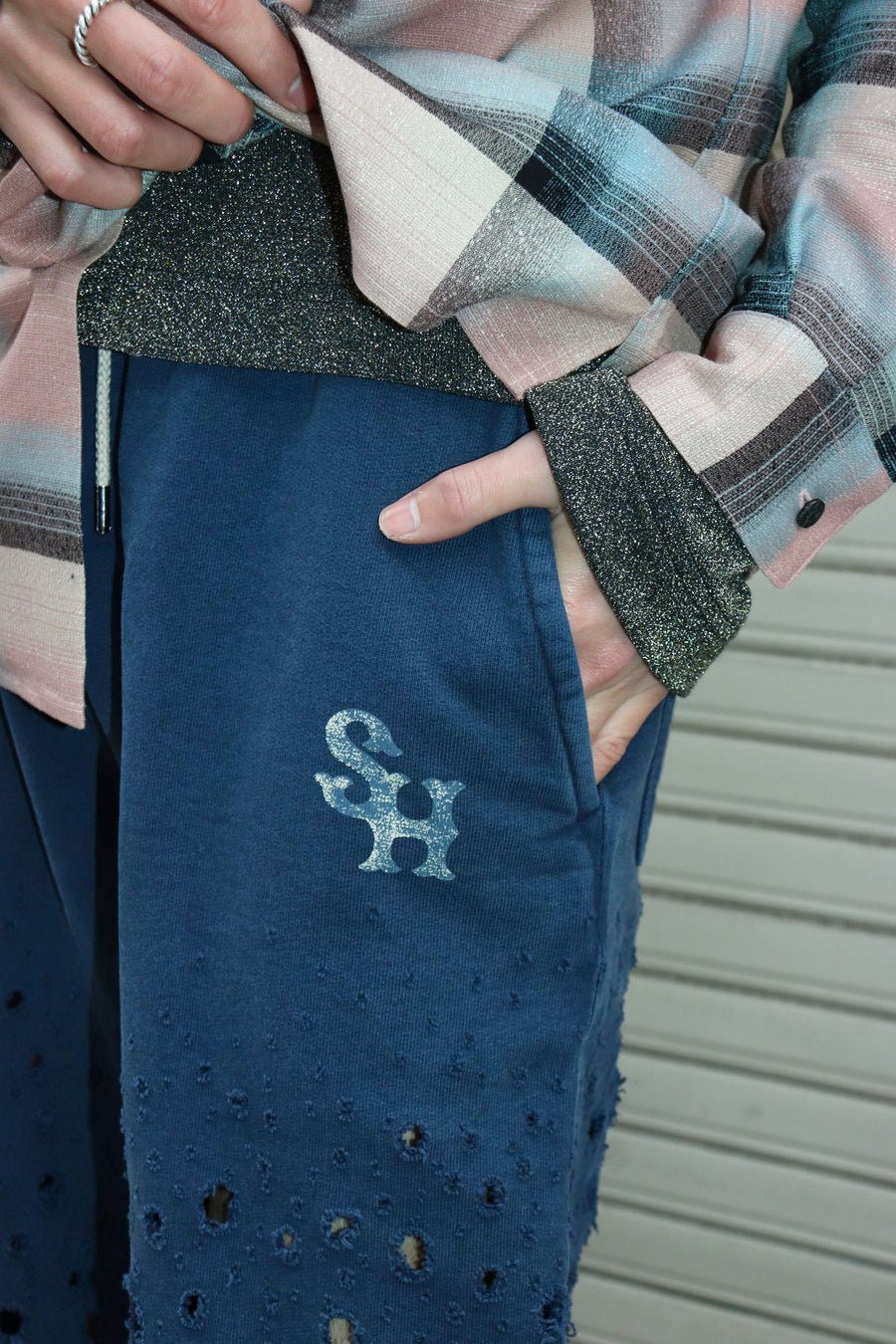 SUGARHILL(シュガーヒル)のCRASHED SWEAT TROUSERS OLD NAVYの通販