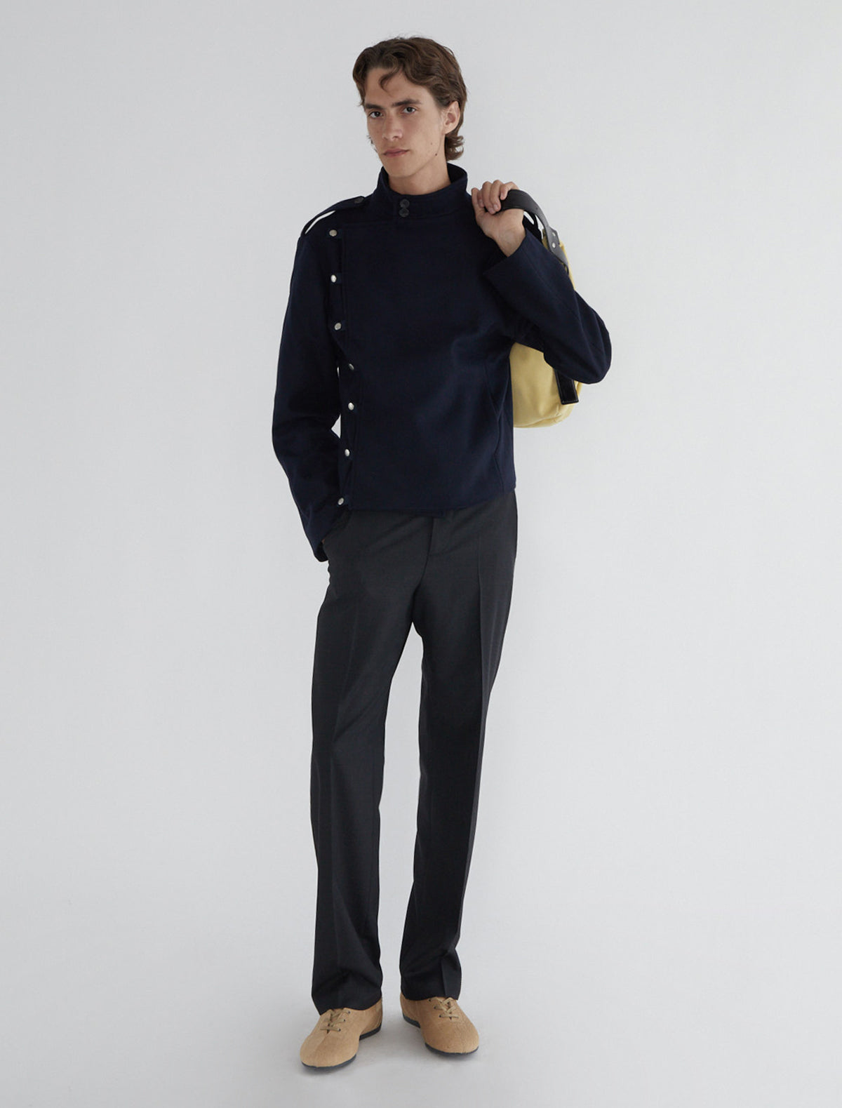 GALDANA-Men's wool jacket with a front crossover and snap-button