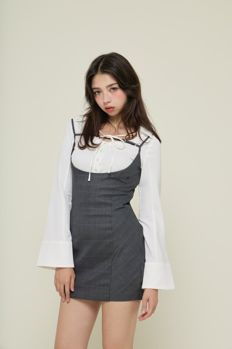 Betty layered check dress color gray/brown ¥18700-tax in 人気の