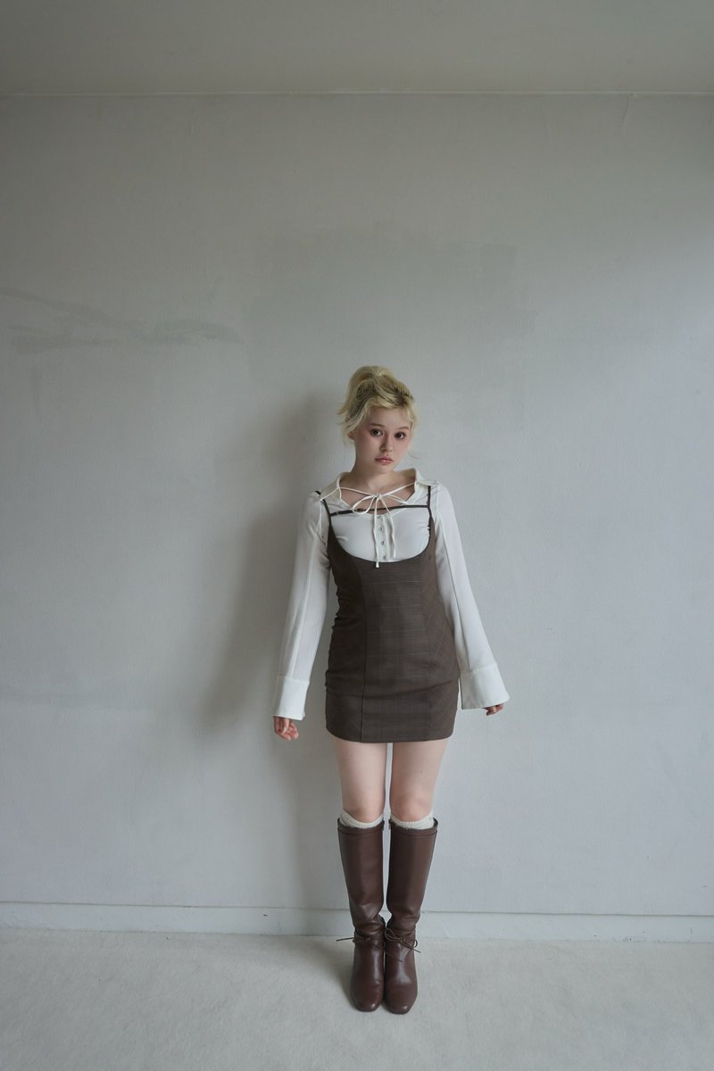 Betty layered check dress color gray/brown ¥18700-tax in 人気の