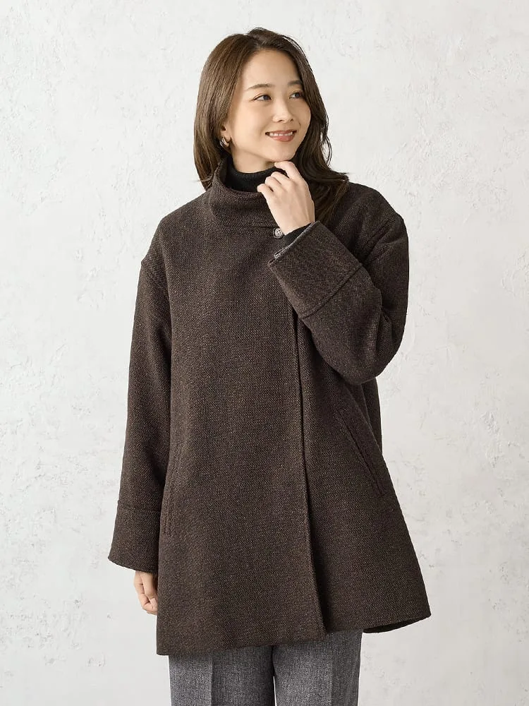 D．ブラウン ホームスパン ミドルスタンド ウールコート ブラウン