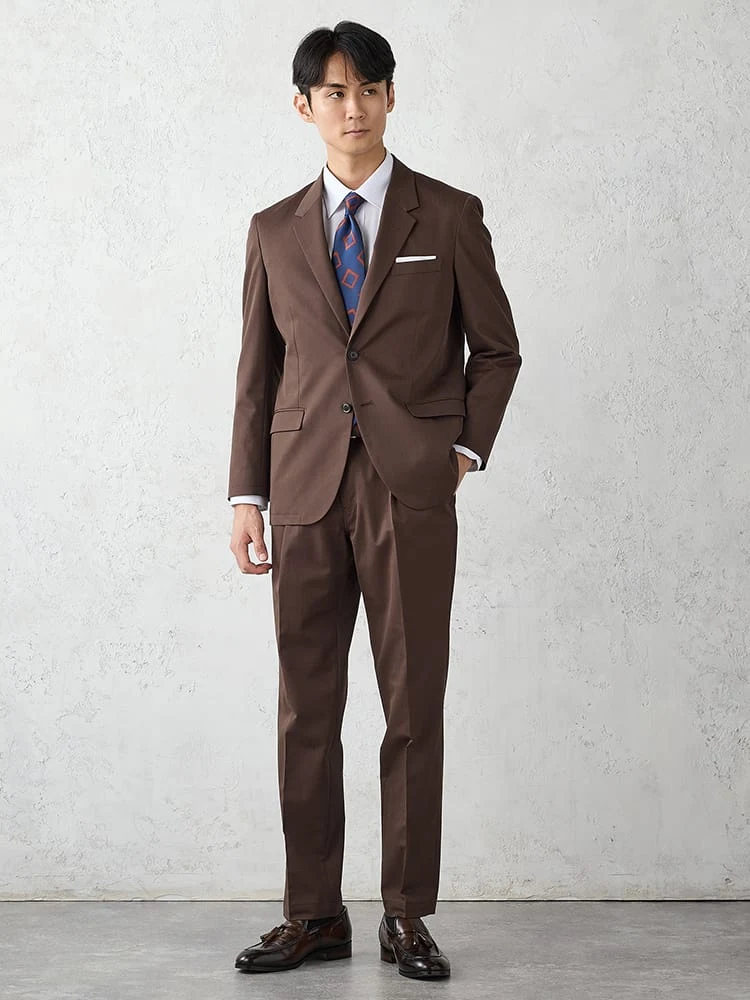 Tollegno社】3D WOOL セットアップジャケット ヘリンボン柄 ブラウン